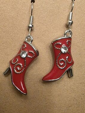 Dazzling Red Heeled Boot Earrings with Crystal Accents - Women's Fashion Jewelry